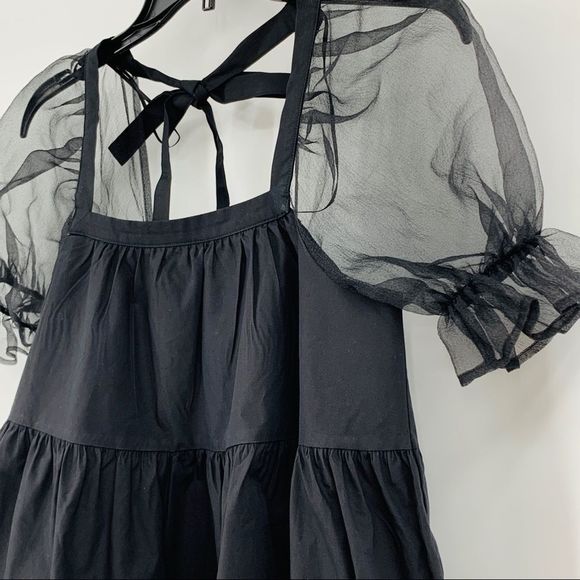 Topshop Babydoll Pouf sleeve peplum blouse black 2P Square Neck Top 8989 - Picture 4 of 12